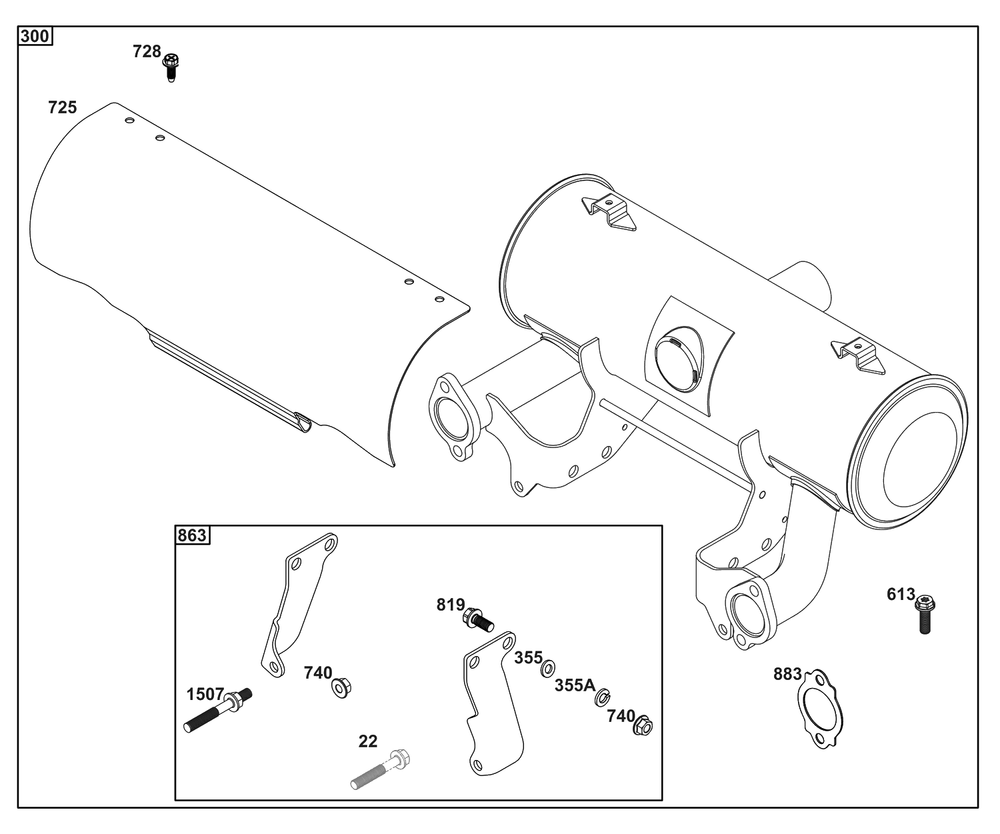Exhaust Group Diagram and Parts List for 61G377-0102-J1  Briggs and Stratton Engine